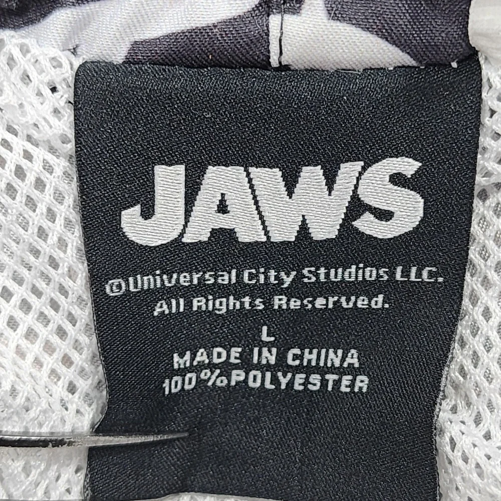 JAWS Swim Shorts Mens L Black Multicolor Print Lined Drawstring‎ Beach Summer